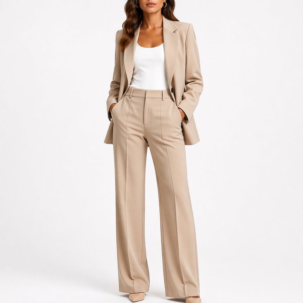 Tamsin | Women's Tailored Blazer & Wide Leg Pants Set - Brown - Image 2