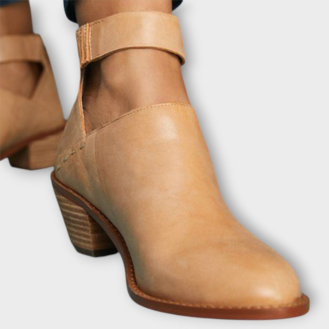 Tamsyn | Women's Cutout Ankle Boots with Block Heel - Camel - Image 1