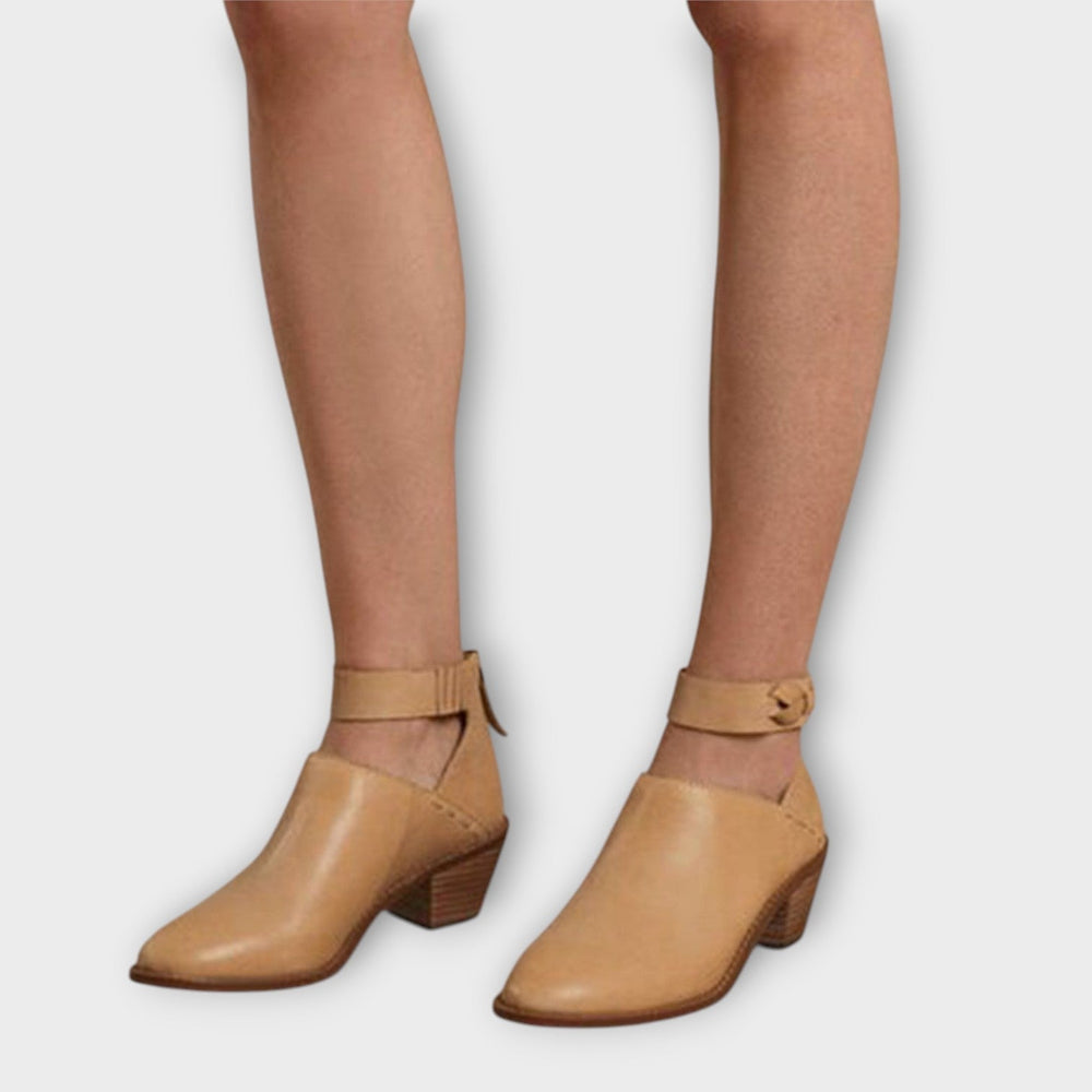 Tamsyn | Women's Cutout Ankle Boots with Block Heel - Camel - Image 2