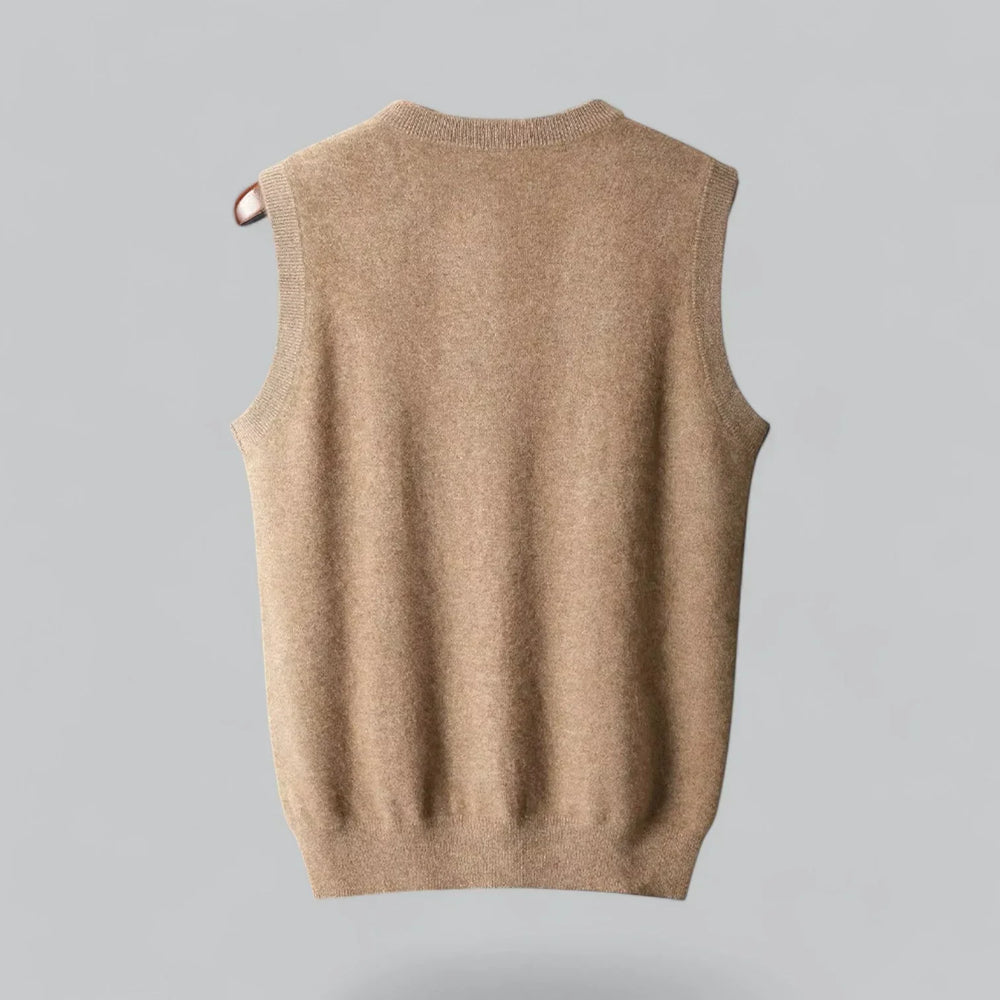 Tavion | Men's V-Neck Knit Sweater Vest - Camel - Image 2