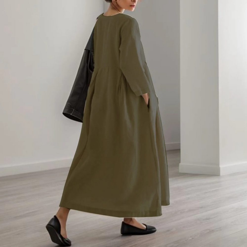 Tesia | Women's Round Neck 3/4 Sleeve Midi Dress - Black - Image 2