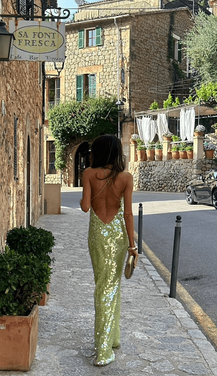 Tessawyn | Women's Sequin Party Dress Backless Maxi - Light Green - Image 1