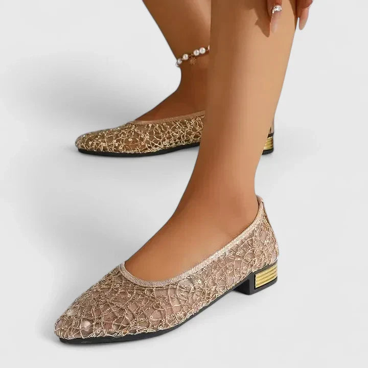 Thalia | Women's Pointed Toe Ballet Flats - Beige - Image 2
