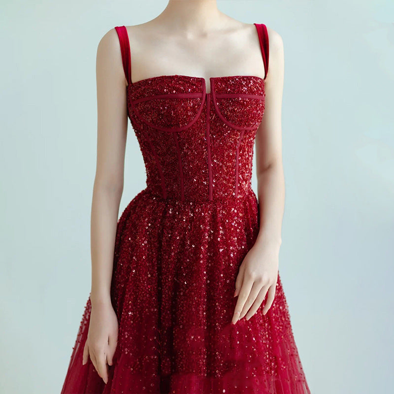 Thalindra | Women's Sequin Party Dress Maxi Gown - Burgundy - Image 1