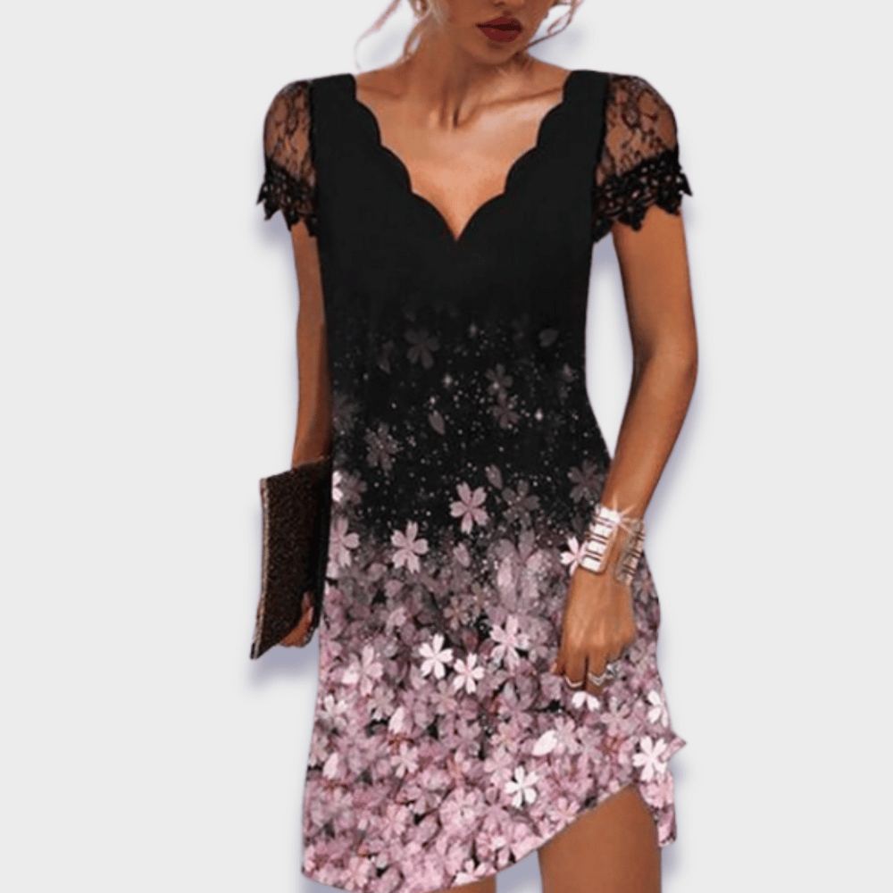 Thessalina | Women's V-Neck Short Sleeve Lace Dress - Image 2