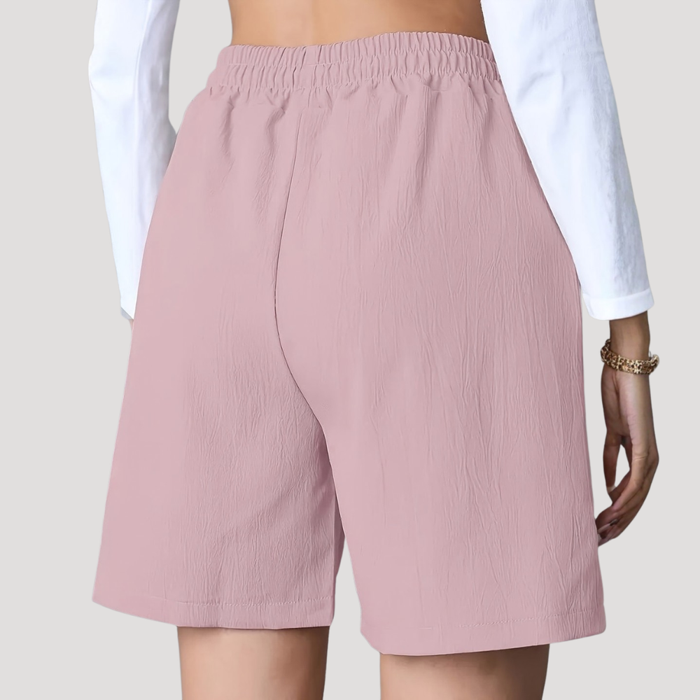 Thessaly | Women's Casual Drawstring Elastic Waist Shorts - Light Pink - Image 2