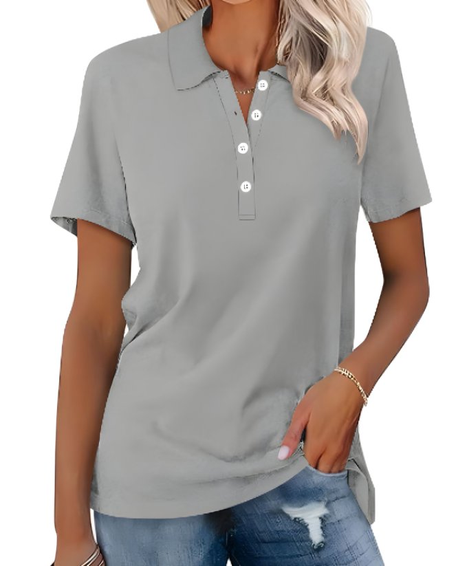 Thessaly | Women's Collared Short Sleeve Polo Shirt - Grey - Image 1