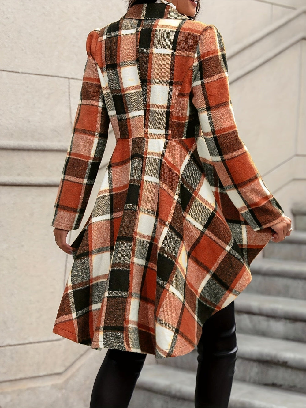 Threnova | Women's Plaid Open-Front Flared Jacket - Image 2