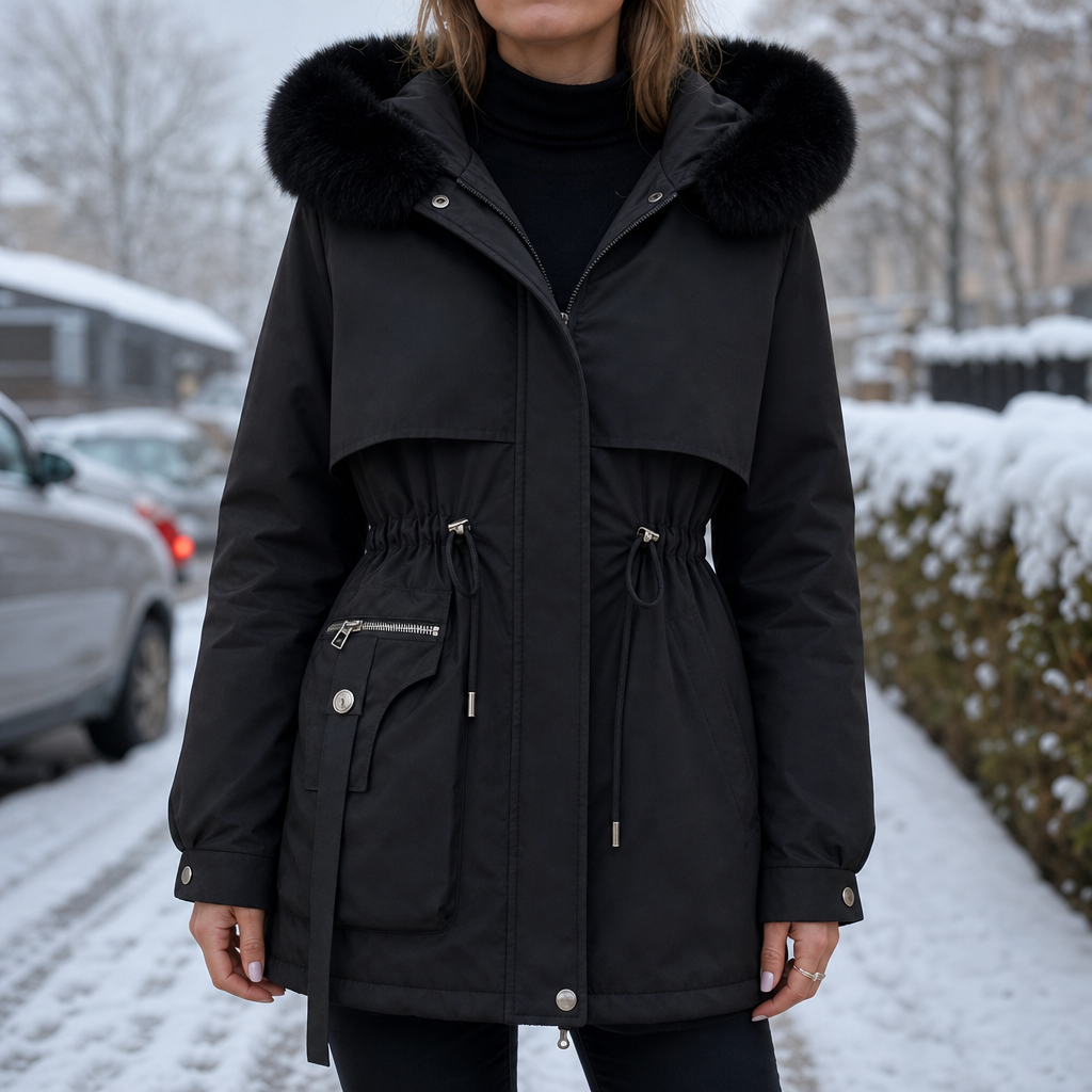 Tolvenne | Women's Fur Hood Puffer Jacket - Black - Image 1