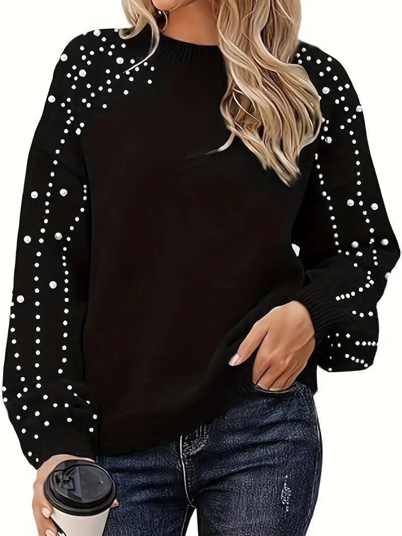 Varlette | Women's Pearl Embellished Crew Neck Sweater - Red - Image 2