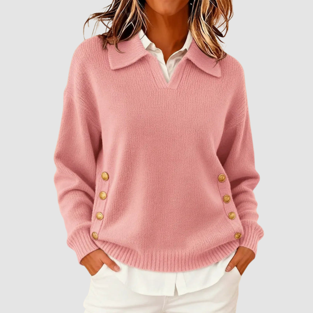 Varnova | Women's Collared Pullover Knit Sweater - Camel - Image 2