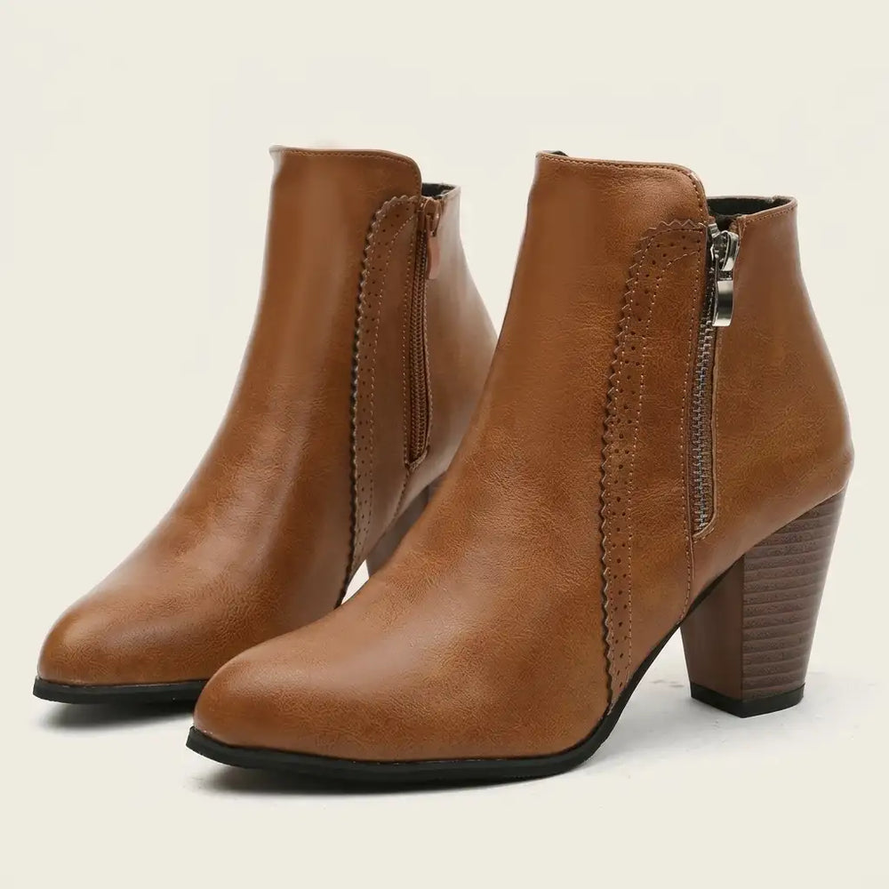 Veldana | Women's Ankle Boots Side Zip Block Heel - Image 2