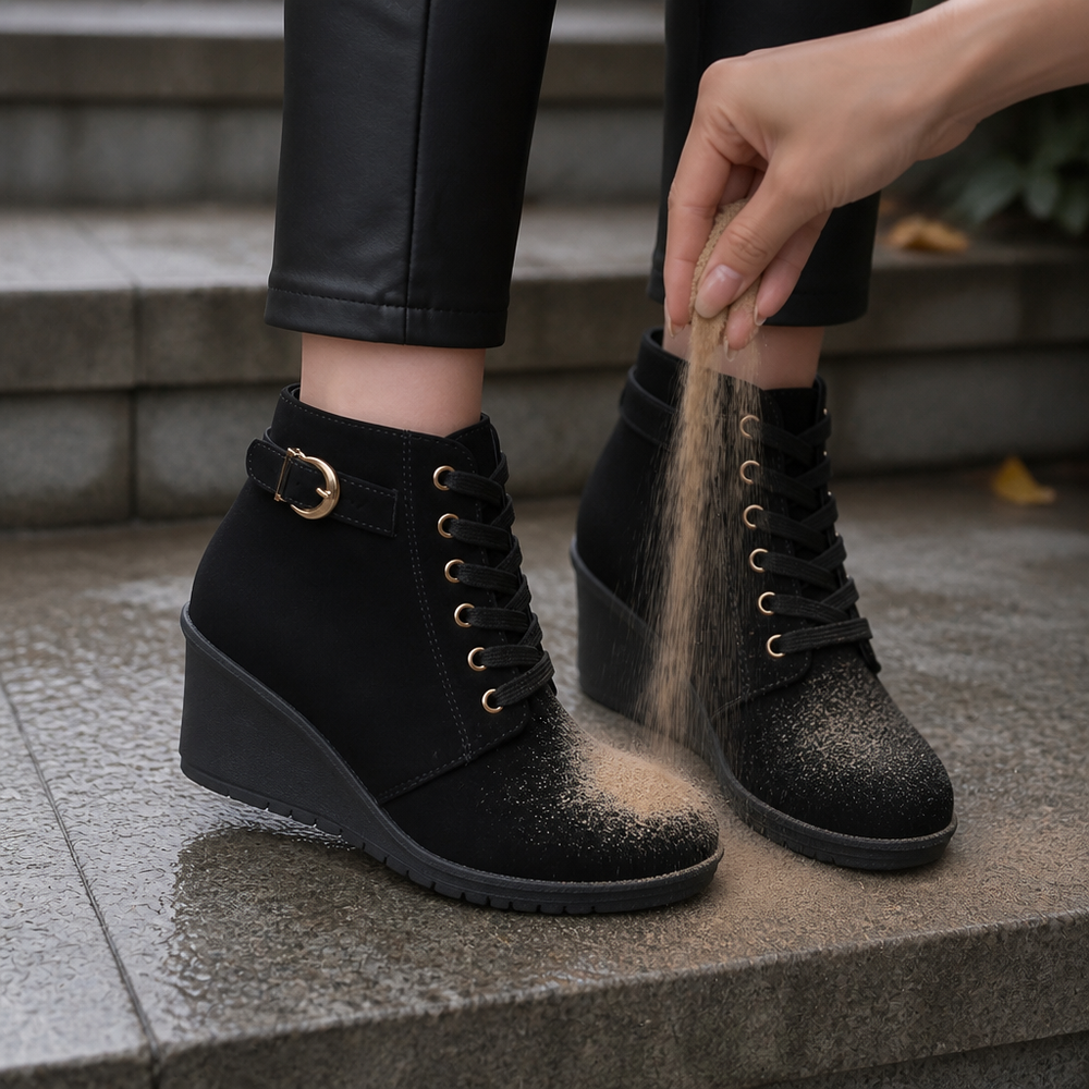 Veldara | Women's Wedge Ankle Boots Lace-Up - Black - Image 2