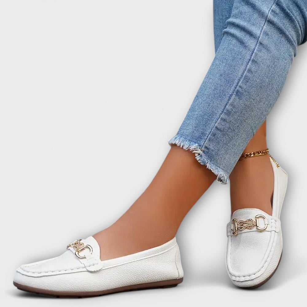 Velmay | Women's Slip-On Loafers with Chain Detail - Black - Image 2