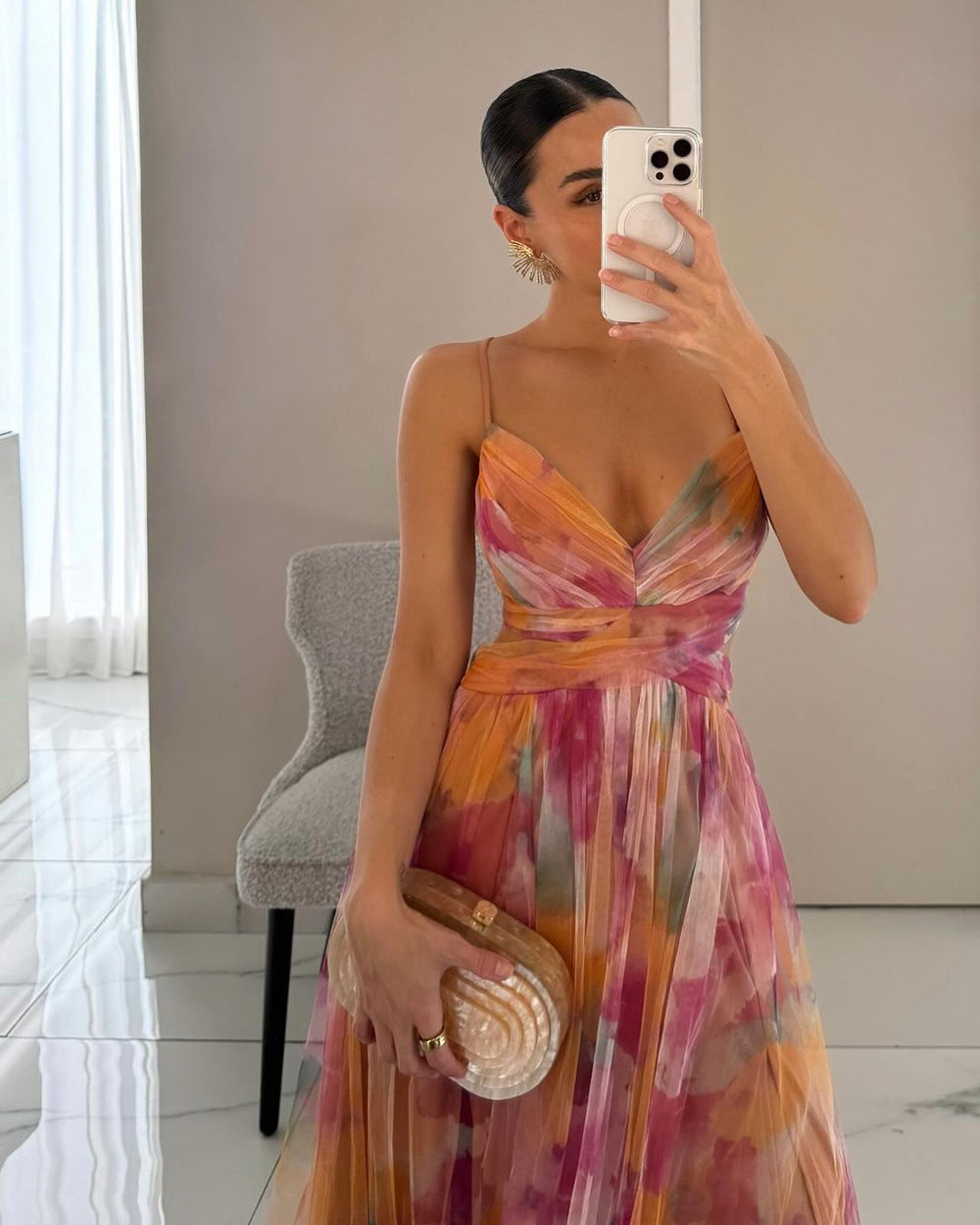 Vesperine | Women's Floral V-Neck Spaghetti Strap Maxi Dress - Image 2