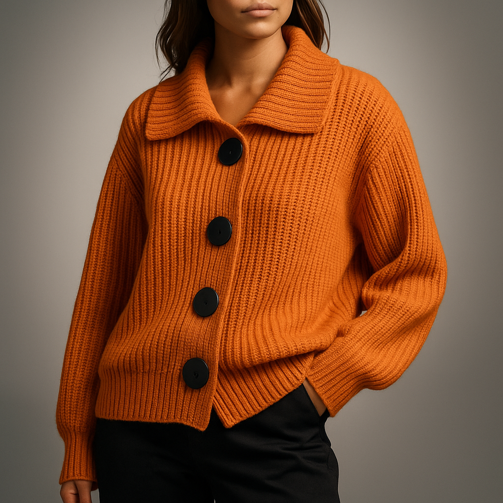 Vrelda | Women's Oversized Button-Front Cardigan - Orange - Image 2