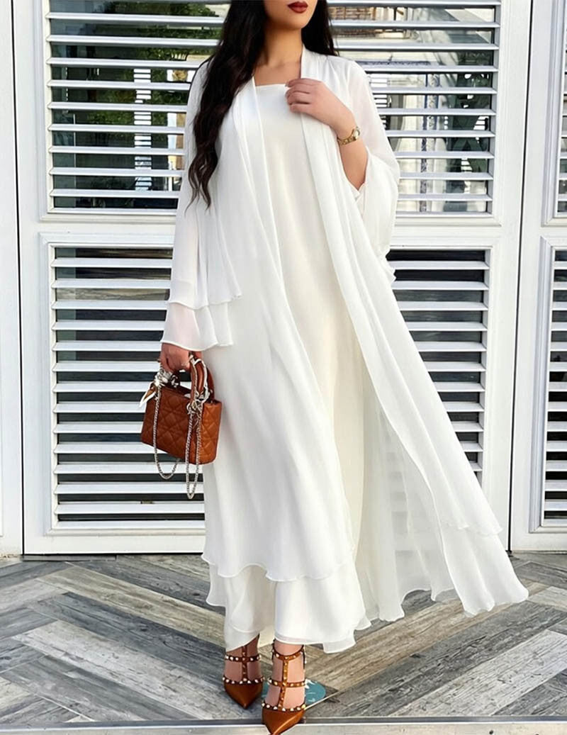 Vrelenne | Women's Open Front Maxi Cardigan - Taupe - Image 2