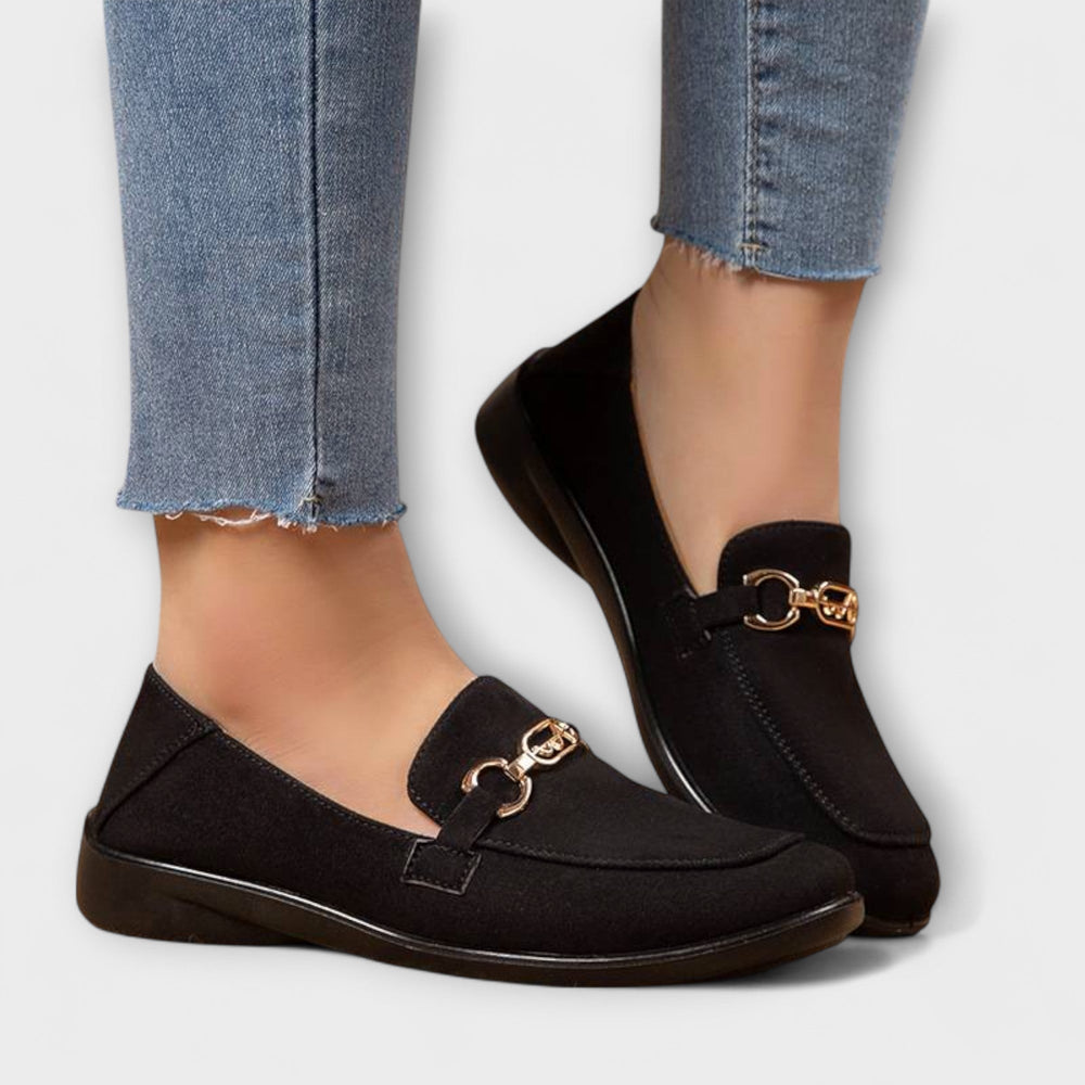 Vrenley | Women's Slip-On Loafers with Gold Bit Detail - Navy - Image 2