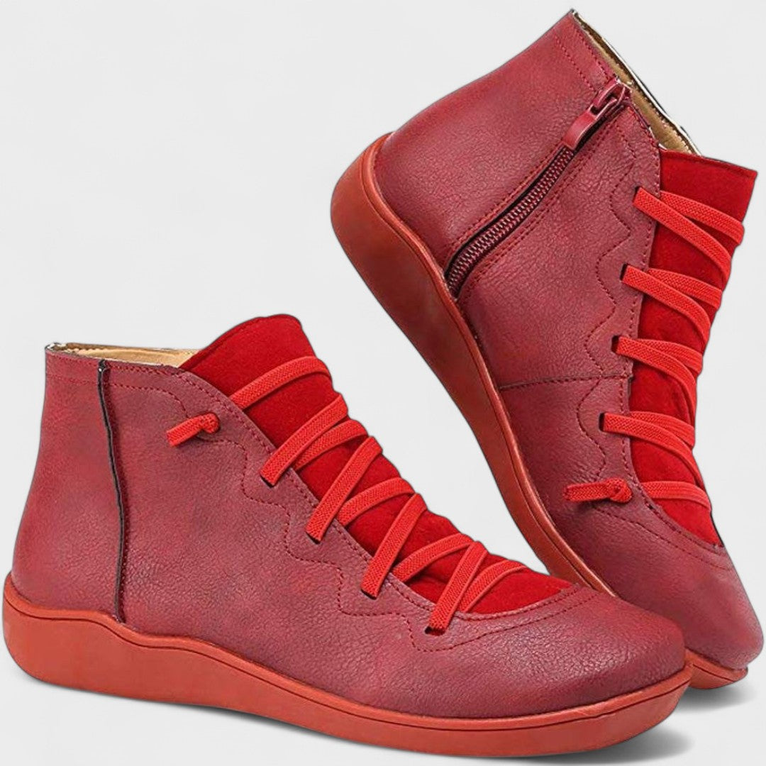 Wrenith | Women's Lace-Up Ankle Boots with Side Zipper - Red - Image 1