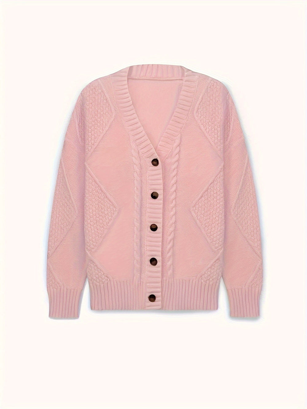 Wrenova | Women's Cable Knit Button Cardigan - Light Pink - Image 2