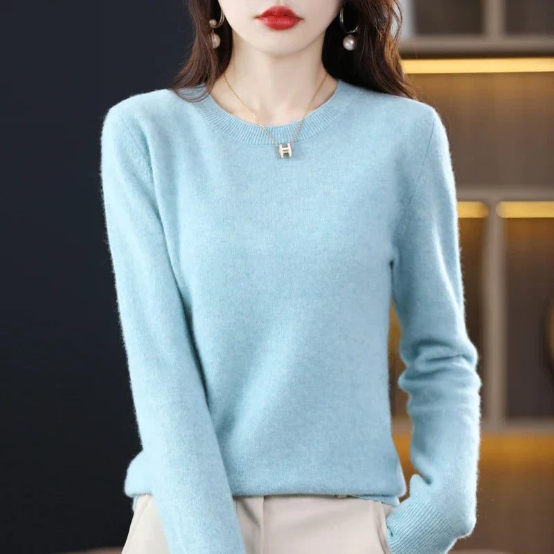 Wrenova | Women's Crew Neck Knit Sweater Pullover - Yellow - Image 2