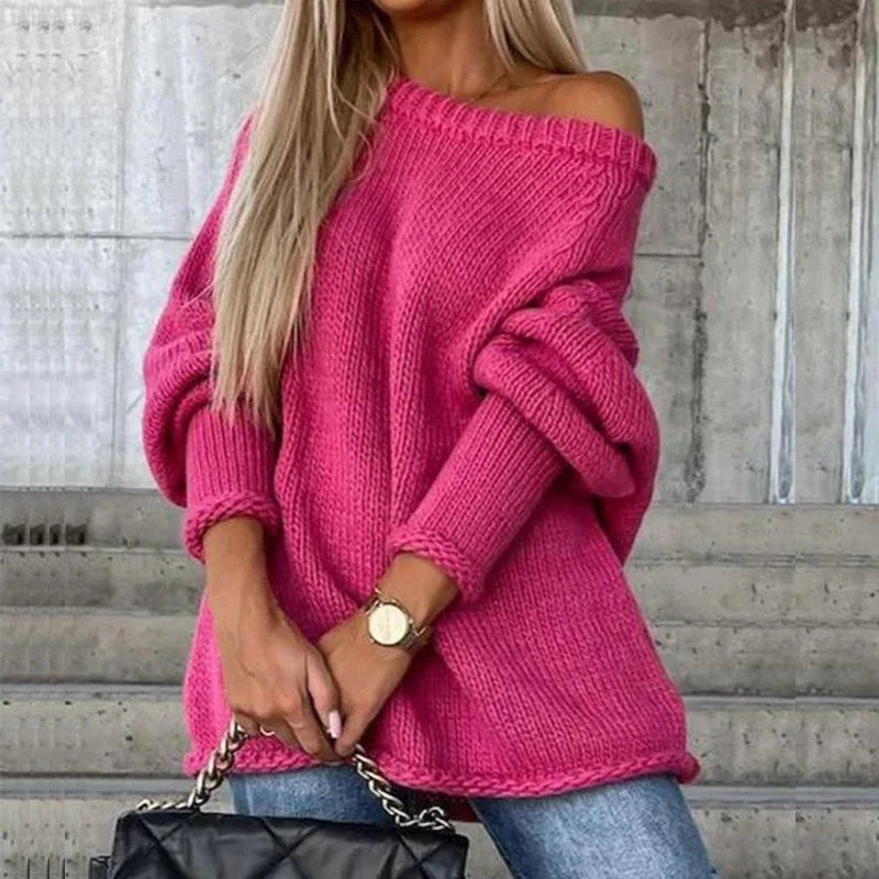 Wrenova | Women's Off-Shoulder Oversized Knit Sweater - Camel - Image 2