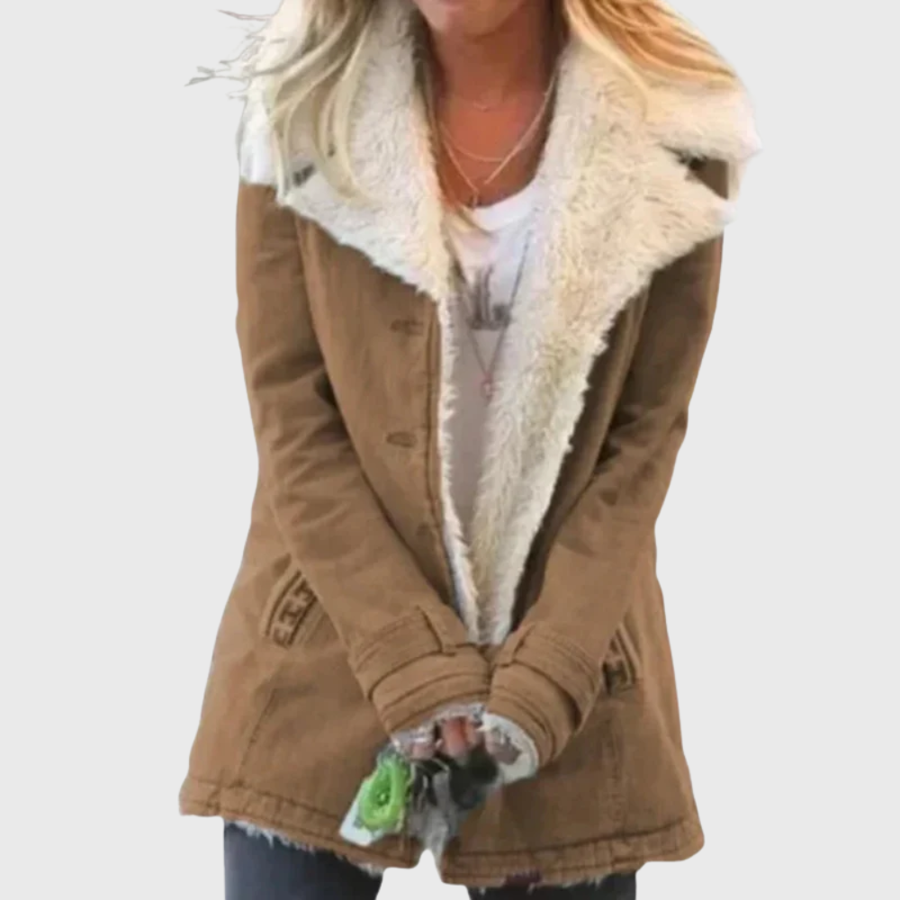 Zephyrine | Women's Green Coat with Contrast Lining - Image 2