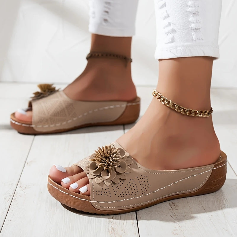 Zinnia | Women's Floral Wedge Slide Sandals - Image 2